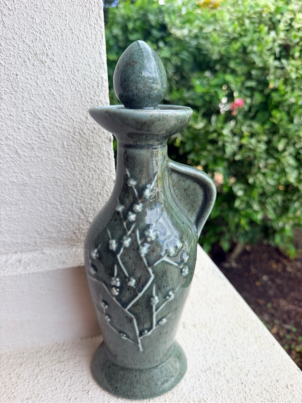 Vintage 1965 Jim Beam Regal China Green Floral Bourbon Decanter Cork Stopper